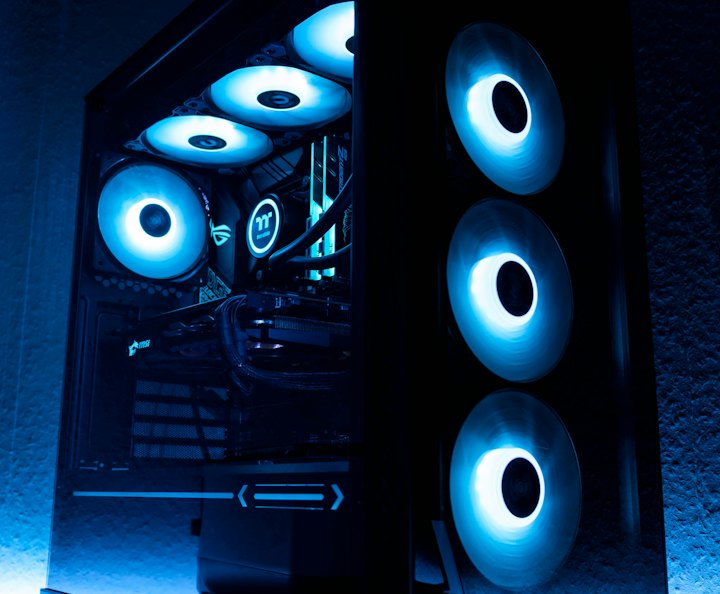 PC case with blue fans